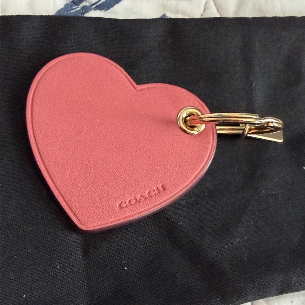 Coach Pink Heart Leather key chain bag charm Gold Hardware - Picture 3 of 4